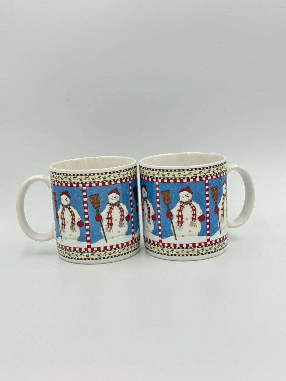 Debbie Mumm Snowman Mugs Sakura Set of 2 Cozy Winter Christmas Holiday 1998 #2